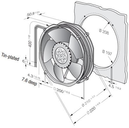 Mechanical Drawing - ebm-papst 2200 FTD Tubeaxial Fans